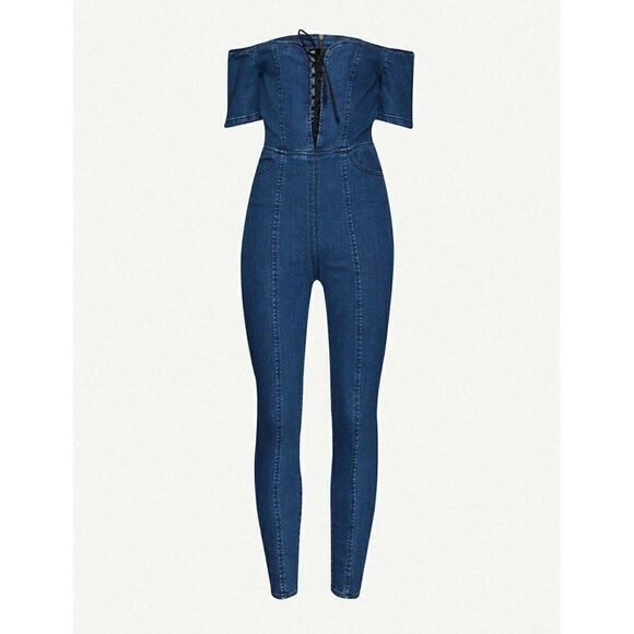 FREE PEOPLE 3 x 1 CAMILLE LACE UP DENIM JUMPSUIT - Picture 4 of 4